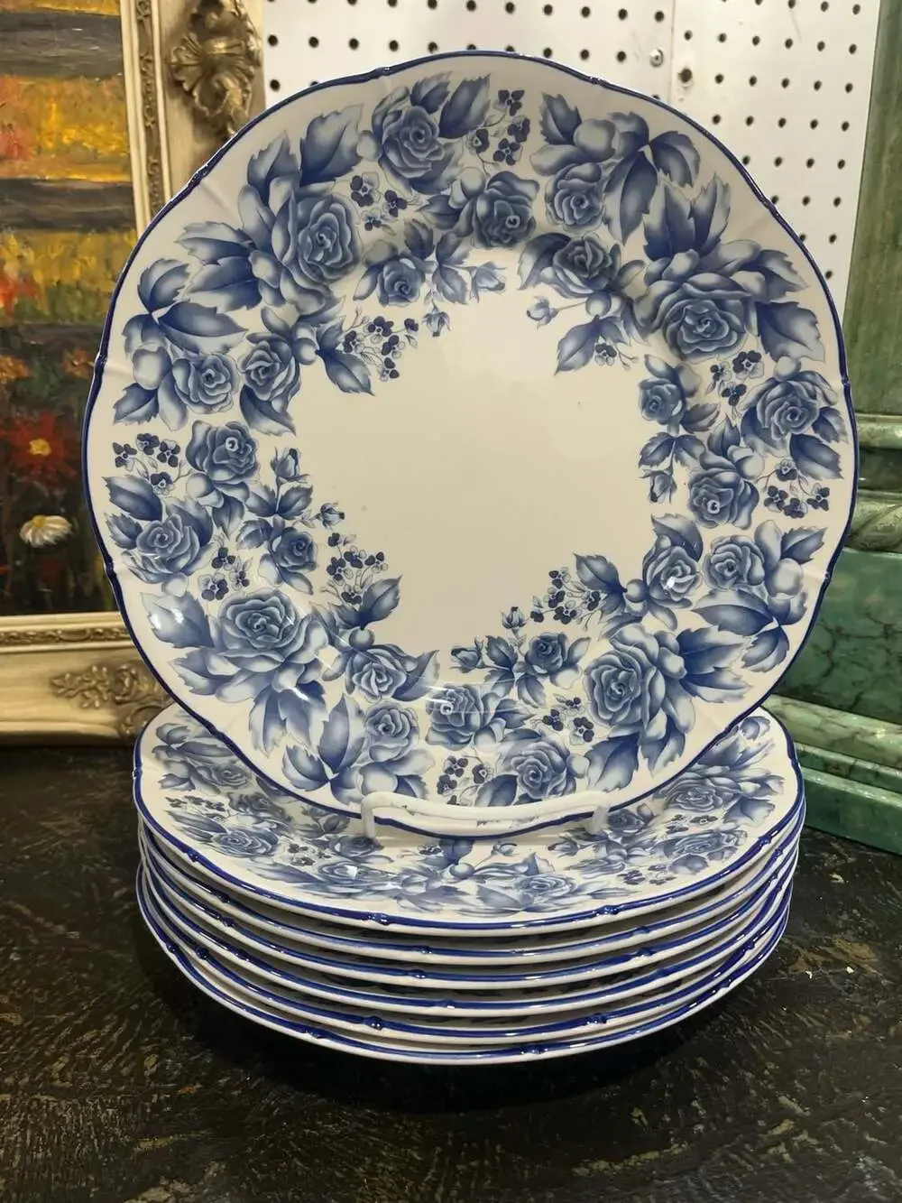 Sango New Country Gear Blue Damask 8101 Dinner Plates - Set of 7